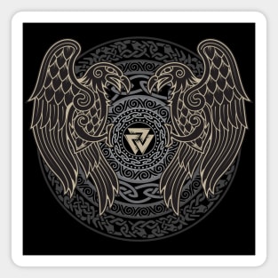 Ravens of Odin Norse Pagan Viking Raven Huginn and Muninn Valknut Magnet